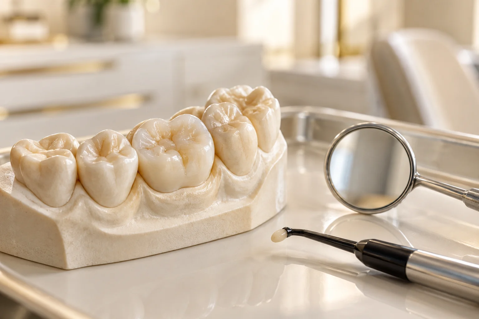 Modelo ilustrativo de uma restauração dentária em compósito